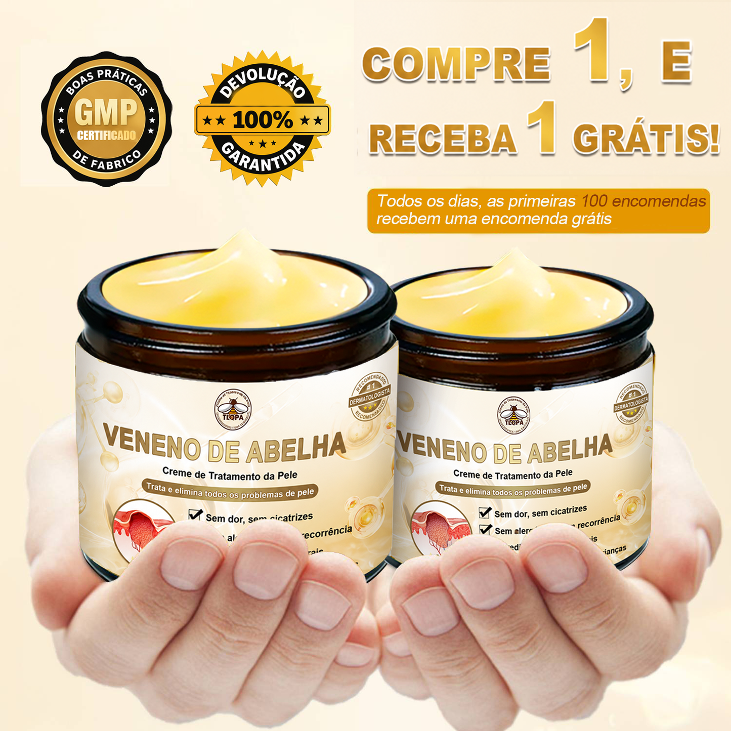🌿🔥 𝑻𝑳𝑶𝑷𝑨® Creme de Tratamento da Pele com Veneno de Abelha (👨‍⚕️ Com Certificação CE) 👍✅